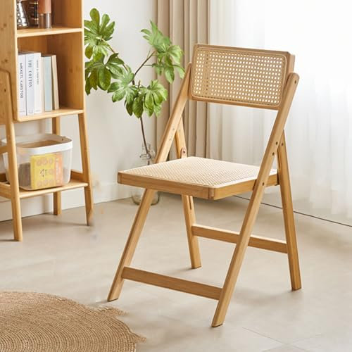 Mid Century Vintage Rattan-Klappstuhl mit verstellbarer Rückenlehne, stapelbarer Holzstuhl für Schlafzimmer, Wohnzimmer, Esszimmer, bequemer Rattan-Sitz, Freizeitstuhl für Lesezimmer