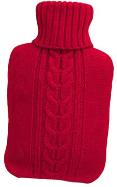 minkissy Red Knitted Hot Water Bottle Cover 2l Stylish Cover Comfortable Material Protects Skin Fashionable Design