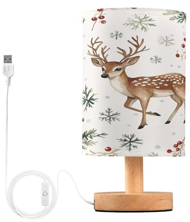 Mnsruu Nachttischlampe, Rehkitz, Weihnachten, Kiefernnadeln, Nachttischlampen mit rutschfester Basis, Nachtlicht für Schlafzimmer, Wohnzimmer, Dekoration