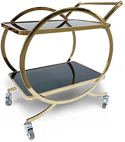 Gold Drinks Kitchen Trolley Bar Cart on Wheels with Glass Serving Tray Perfect for Cocktail Parties and Tea Serving