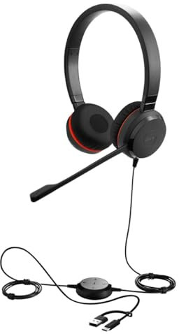 Jabra Evolve 30 II, cuffie stereo con cavo certificate Unified Communications con unità di controllo chiamate, microfono a cancellazione del rumore, indicatori LED, eccellente qualità del suono -