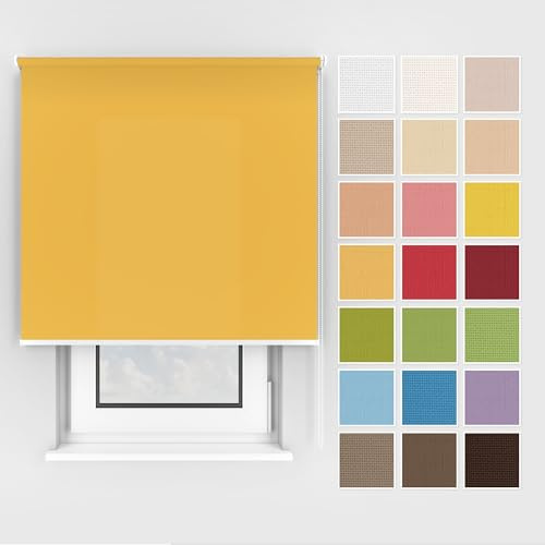 Estika Rollo mit Bohren Deckenmontage und Wandmontage, Breite: 100 cm, Höhe: 150 cm, Farbe: Gold, 25 Stoff Farben, Fenster rollos für innen, Sichtschutz für Fenster und Balkontür