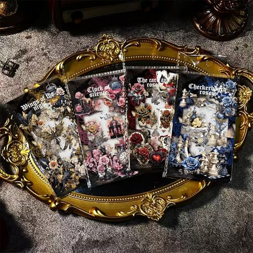 Scrapbook Aufkleber Set Gothic Vintage Halloween Scrapbook Zubehör Sticker, Schmetterling Blume Rahmen Aufkleber Dekoration für Scrapbooking, Bullet Journaling, Fotoalben, Laptop DIY