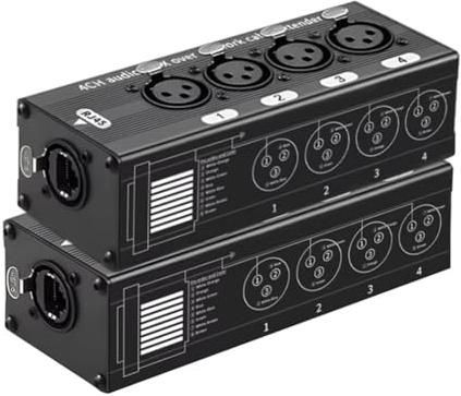 Sujurio 1 Pair 4 Channel XLR/Audio RJ45 Cat5/Cat6 Ethernet Extender XLR Extender Transceiver for Live Stage