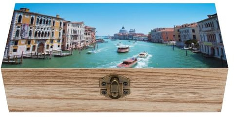 Edgsmycalo Quadratische Holzkiste Venedig Italien Holz Aufbewahrungsbox Dekorative Home Holzkiste für Sammlerstücke