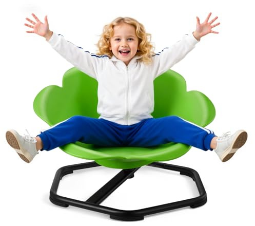 VEVOR Silla Giratoria Infantil Sensorial, Cilíndrica, Soporta hasta 100 kg, con Base Metálica Antideslizante, Favorece la Coordinación, el Equilibrio y la Concentración, Verde, 62 x 62 x 47 cm