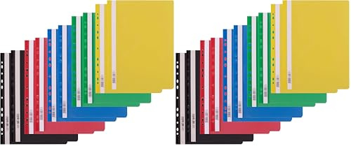 D.RECT Schnellhefter A4-10 Stück(5 Farben je 2x) - Pappschnellhefter A4 mit Lochung aus Kunststoff mit Transparentem Vorderdeckel - Plastik-Schnellhefter aus PP-Folie - Gelocht - Eurolochung