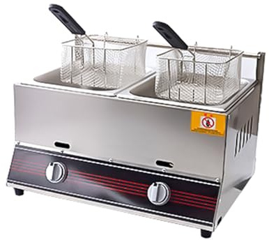 Friteuse à Gaz Professionnelle Grande Capacité - Friteuse sur Table Inox 10L/20L avec Panier et Flamme Réglable, pour Restaurant, Étal de Restauration, Service de Traiteur