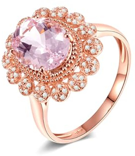 RDSGYZ Morganit Ring Gold 750 Damen, Verlobungsring Blume mit Morganit 2.1ct und Diamant Hochzeitsringe Eheringe Nickelfrei Größe 57 (18.1)