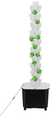 FENGLY 50 Löcher Hydroponic Tower, 10 Etagen Tower Growing System Kit, Hydroponisches Anbausystem mit Hydratationspumpe und 4 Rollen, Garten Hydroponischer Turm mit 40L Wassertank für Obst/Gemüse