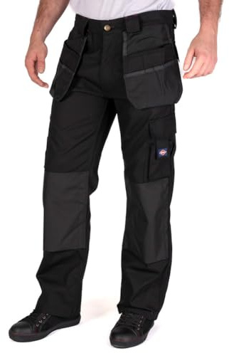 Lee Cooper LCPNT216 Mens Multi & Holster Pocket Kneepad Work Safety Cargo Pants Trousers, Black/Black, Size 32 Regular