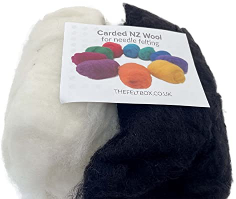 Black & White Carded Wool Needle & Wet Felting 100g Pack – Felt Box