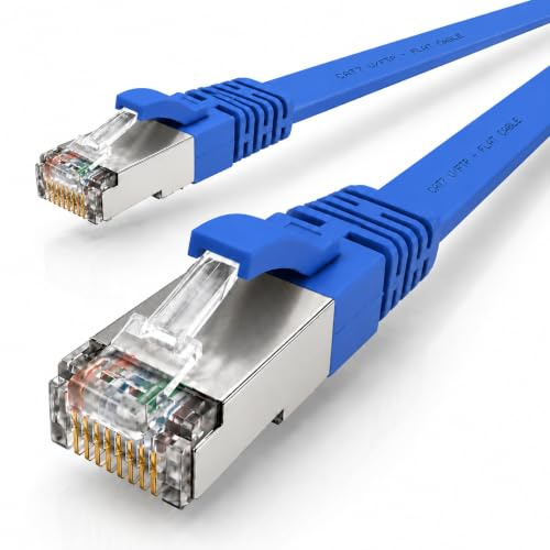 1aTTack.de 15m - blue - 1 piece CAT.7 Gigabit Ethernet LAN ribbon ribbon cable (RJ45) network cable raw cable (10Gbit/s) installation cable flat slim compatible with Cat.5 - Cat.5e - Cat.6
