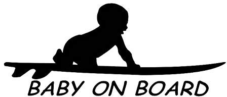 EROSPA® Auto-Aufkleber KFZ - Baby On Board - Kind mit Surfbrett - Car-Sticker (Schwarz)