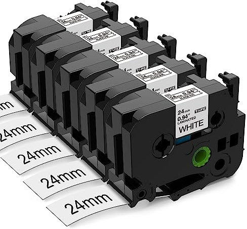 Aken Kompatibel mit Brother TZe-251 24mm Schriftband P touch Tape Weiß TZe251 AZe-251 TZ251 für Beschriftungsgerät Brother Ptouch 2430PC 2730 Cube D600VP D600 P710BT Bänder, 5er Packung