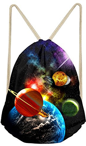 Coloranimal Universe Space Planet Mochila con cordón para mujeres y niñas, verano, playa, compras al aire libre, viajes, cuerda de viaje