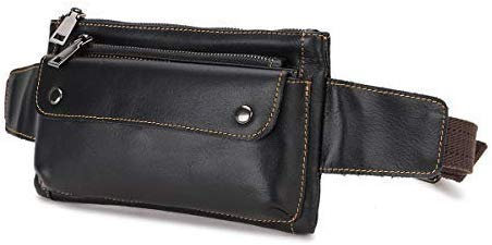 Loyofun Echtes Leder Bauchtasche Gürteltasche Bumbag Hip Bag Hüfttasche Damen Herren (Schwarz)