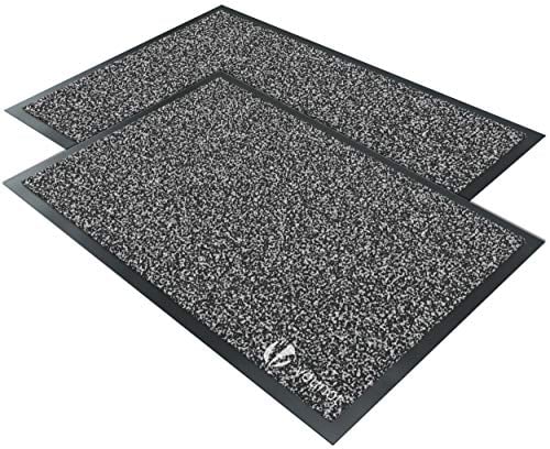 vounot ® Lot de 2 Tapis de Porte Paillasson d'Entree Interieur et Extérieur Tapis Antidérapant et Anti-Poussière Tapis d’entrée Imperméable Lavable 40x60cm Gris-Noir