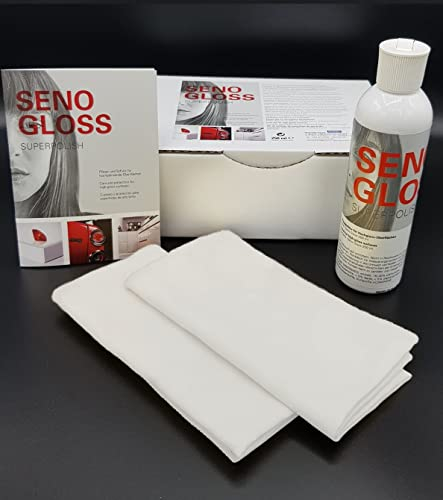 SENOGLOSS Pflege & Schutz Hochglanzmöbel Küchen Möbelpolitur 250 ml + 2x Poliertuch Set Hochglanzpflege