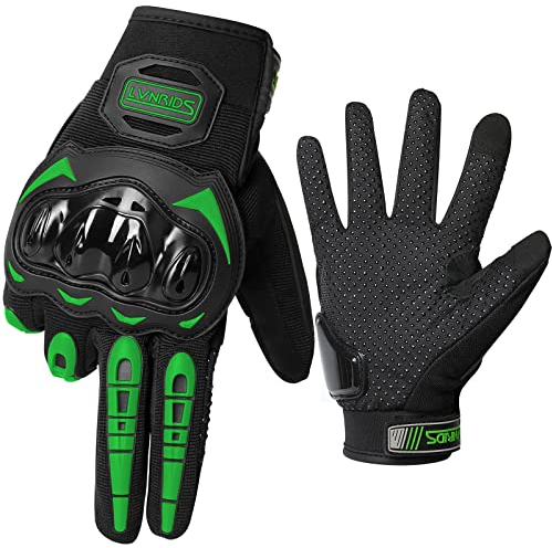 LVNRIDS Motorradhandschuhe Touchscreen Vollfinger Handschuhe für Herren Damen, für Motorradrennen Mountainbike Motorcross Grün M