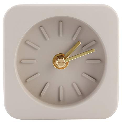 HERCHR Quadratische Schreibtischuhr, 3,9 Zoll Moderne analoge Wecker Zement Tischuhr Lautlos für Büro Wohnzimmer Nachttisch Dekor(Braun)