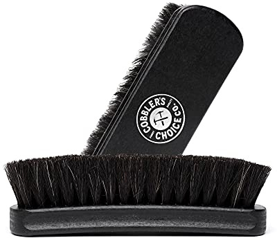 Shoe Brush - 100% Horsehair Shoe Brush - Concaved Handle for Premium Grip (Black)