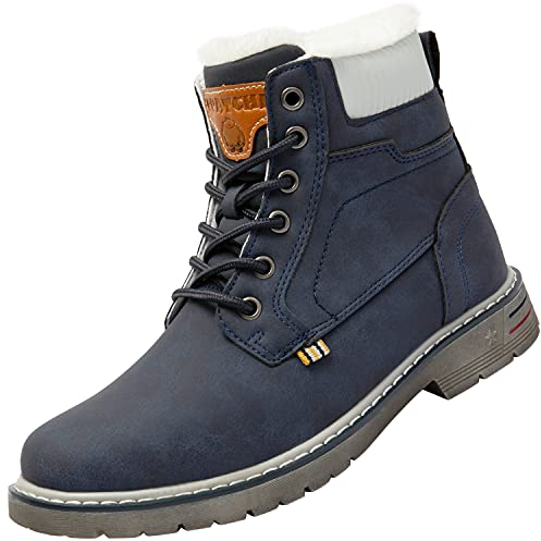 Mishansha Stivali da Neve Uomo Inverno Adulto Outdoor Antiscivolo Pelliccia Foderata Impermeabili Scarponi da Trekking, Blu 42