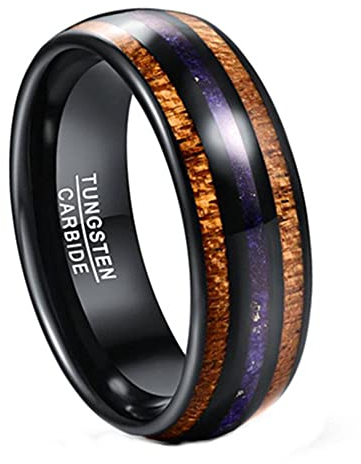 Corato Hawaii Koa Holz Wolfram Ring mit Lapislazuli Inlay 8mm Schwarz Hochzeit Ring für Herren Gewölbt Hoch Poliert 8mm Größe 62(19.7)