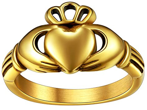 FaithHeart goldener Damen Herren Fingerring Claddagh Ring Herz Versprechen Fingerring Ehering Freundschaftsring für Paar Pärchen