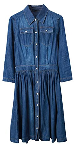 Hinewsa Robe en jean pour femme, longueur genou, automne, grande taille, bleue, élégante, printemps, Nuancier de couleurs, XXL