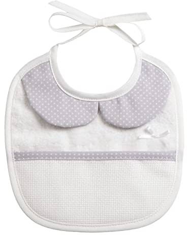 Filet - Baby-Lätzchen aus Weichem Weißem Frottee und Taubengrauem Kragen, Aida-Tasche zum Besticken, Schützt vor Füttern, Spucken und Einspeicheln, 100% Made in Italy, Farbe Grau