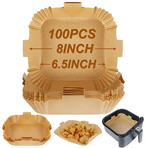 BYKITCHEN 100 Stück Backpapier für Heißluftfritteuse, Air Fryer Backpapier für Russell Hobbs 4L/Philips 4.1L/Tefal 4.2L/Cosori 3.8L/Ninja SL300EU Heißluftfritteuse, Zubehör für Airfryer,16,5cm-20cm
