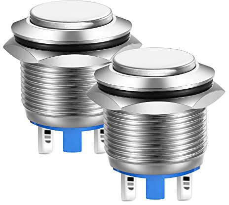 Gebildet 22mm Testa Alta SPST Pulsante Momentaneo Impermeabile, Auto-Reset Interruttore a Pulsante in Metallo in Acciaio Inox, Terminali a Saldare DC 6V/12V/36V/48VAC 110V/230V 3A 1NO