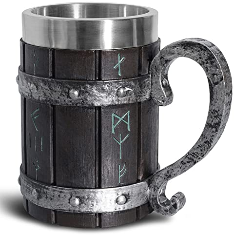 PBTMCD Crude Wood Mug Biertrinken Weinkrug, Danegeld Tankard Mug, Nordic Vikinger Whiskey Barrel Cup Bar Stein Bierkrug, für Männer Vatertag Kaffeetasse Geschenk,Cask 3