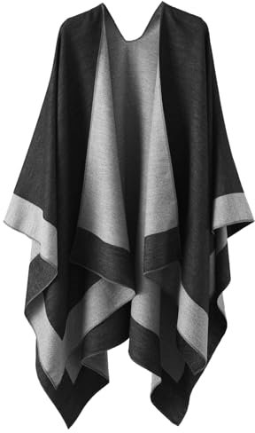 colornival Damen Winter Poncho - Elegant Decke Cape Mantel Schal - Warm für Geburtstag & Weihnachten (Schwarz)