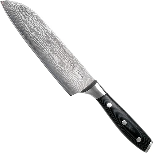 Eden Classic Damast Santoku 18 cm Cuchillo de Cocina EQ2030-318 Cuchillo de Chef Japonés para Cortar, Recoger y Aplastar, Acero de Damasco