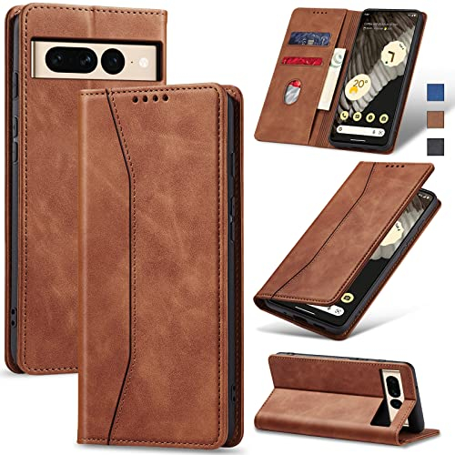 Jasonyu Handyhülle für Google Pixel 7 Pro Hülle Leder Flip Klappbare Stoßfeste Magnetische Premium PU Leder Standfunktion Kartenfächern Schutzhülle Klapphülle für Google Pixel 7 Pro,Braun