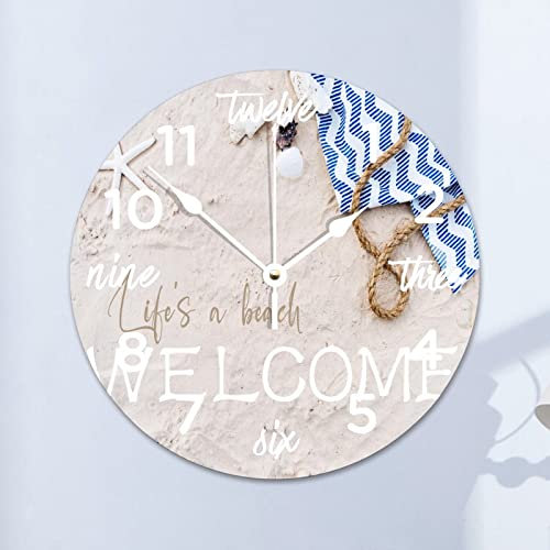 Higoss Orologio da parete Life Is A Beach, silenzioso, senza ticchettio, a tema mare, orologio da parete decorativo, funzionamento a batteria, 30,5 x 30,5 cm, per casa, soggiorno, cucina, camera da