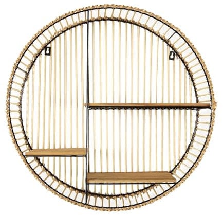 HOME DECO FACTORY - HD5187 - Etagère Ronde Java Bois et Métal, Mobilier, Rangement, Exposition, Décoration Mural