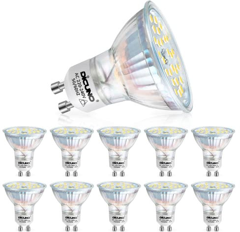 DiCUNO Ampoule LED GU10 Dimmable, Blanc froid 5000K, 4.2W équivalent 40W lampe halogène, Ampoule LED Spot Culot GU10, 400LM, 230V, 120° Larges Faisceaux, 10 Pièces