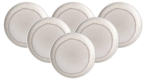 Villeroy & Boch like. by Perlemor Sand Frühstücksteller 6er Set, 24 cm, Dessertteller im Pottery Look mit Effektglasur, Premium Porzellan