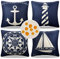 Wasserdicht Kissenbezug Gartenmöbel Kissen Bezug 40 x 40 cm Nautisch Maritim Anker Leuchtturm Kompass Segelboot Strand Dekokissen Kissenbezüge für Sofakissen Couchkissen Outdoor Möbel 4 Stück