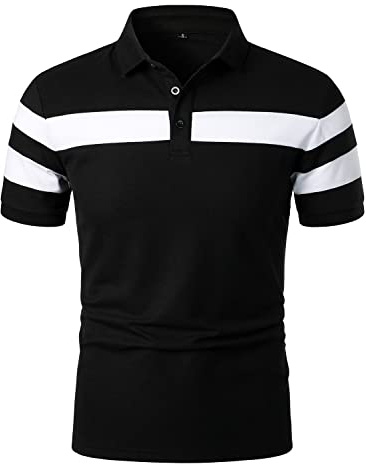 HOOD CREW Men’s Short Sleeve Polo Shirt Striped Casual Tops Contrasting Colors T-Shirt