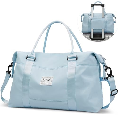 BAGAIL Travel Duffel Bag, Weekender Bags, Overnight Gym Carry On Tote Bag with Wet Pocket, Hospital Mom Bag for Labor and Delivery - Light Blue
