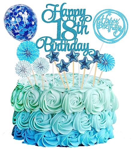 Jxuzh Happy 18th Birthday Tortendeko Blau 18 Jahre Mädchen Jungen Kuchendeko 18. Geburtstag Kuchen Deko Tortendeko 18 Geburtstag Jungen Tortendeko Blau Herz Stern Für 18 Geburtstag Cake Topper Blau