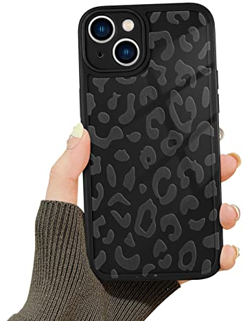 Newseego iPhone 14 Case Cover for Girls Women, Cute Leopard Print Pattern Design Phone Case Soft Slim Silicone Camera Protection Shockproof Bumper Cover for iPhone 14 - Black