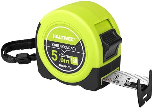 HAUTMEC Measuring Tape Measure 5m/16 FT Retractable with Fractions 1/8, Dual Sided Imperial & Metric ompact, Easy to Read Measurement Tape, HT0314-TM