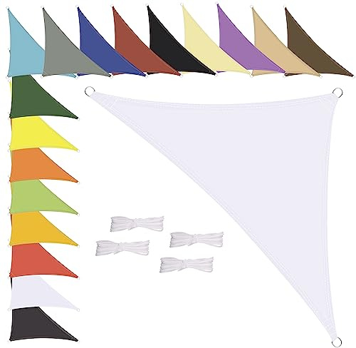 MENGH Solsegel vattentät triangel, väderbeständig, premium polyester, många längder och bredder att välja mellan inklusive fästlinor, 3 x 3 x 4,3 m vit