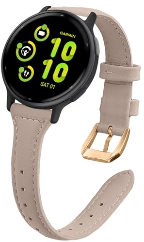 WoPail Leder Armband 20mm für Garmin Forerunner 570 42mm/Vivoactive 6/Forerunner 165 Music/Vivoactive 5/vívomove Trend Ersatzarmband Damen Schlank und Leicht Armbänder für Venu Sq 2 Aprikosenfarbe
