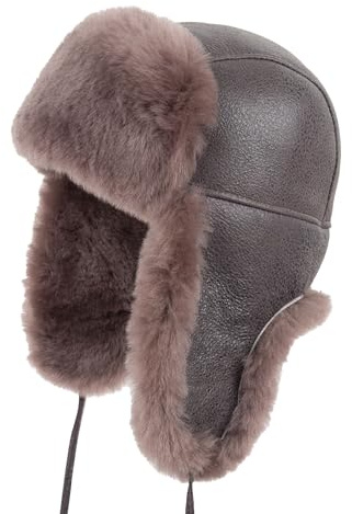 Zessano Leder Flieger Russische Ushanka Trapper Winter Pelz Hut - Unisex Shearling 100% Leder Schaffell Hüte für Männer Frauen